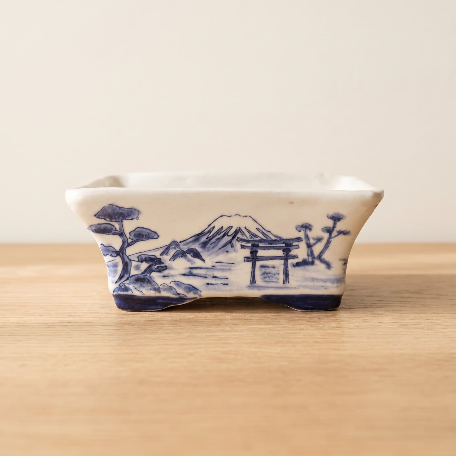 Glasierte Keramik-Bonsaischale – Kiefer und Tor 17 x 13 x 7 cm