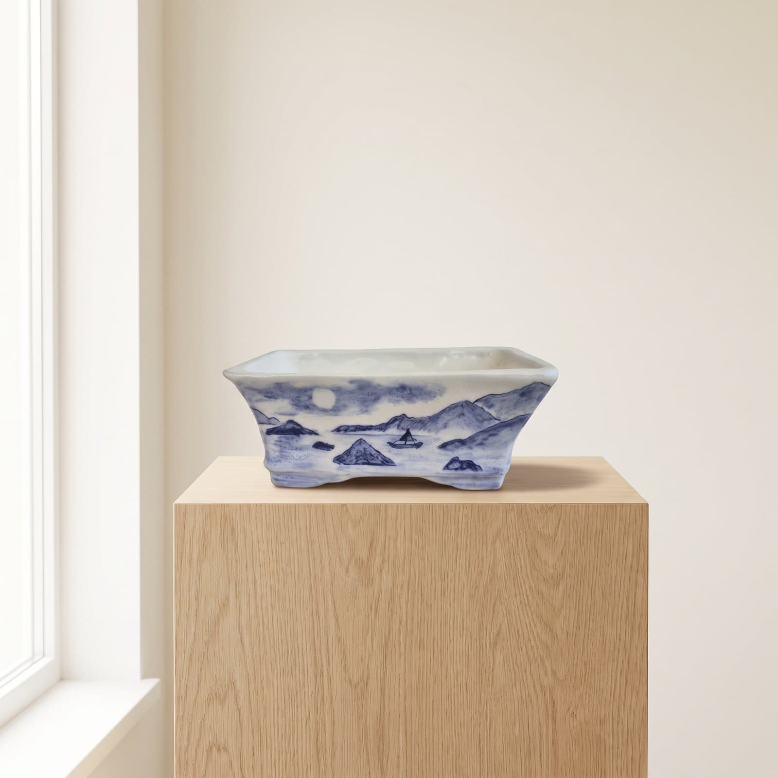 Vaso per Bonsai in Ceramica Smaltata – Lago di Montagna 17 x 13 x 7 cm