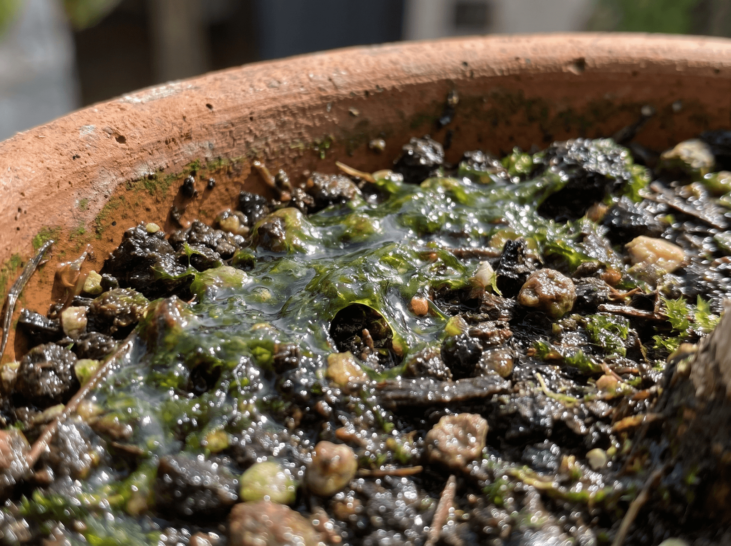 Alghe verdi sulla superficie del terreno