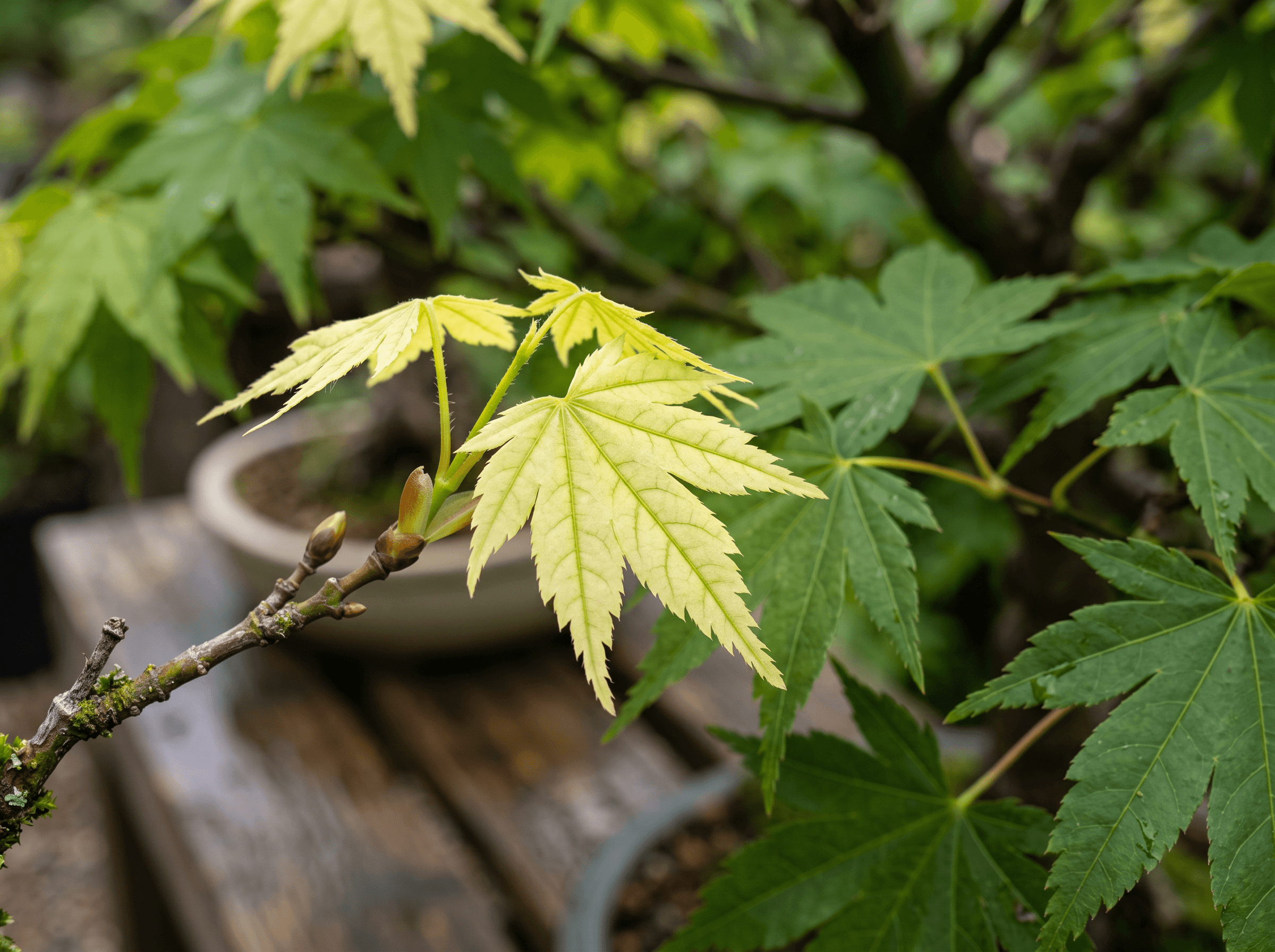 Pale, washed-out new leaves