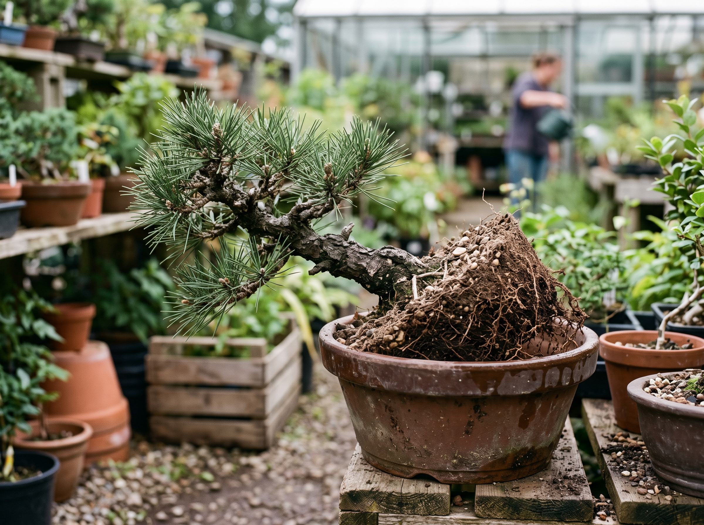 Dein Bonsai wackelt oder steht im Topf instabil.