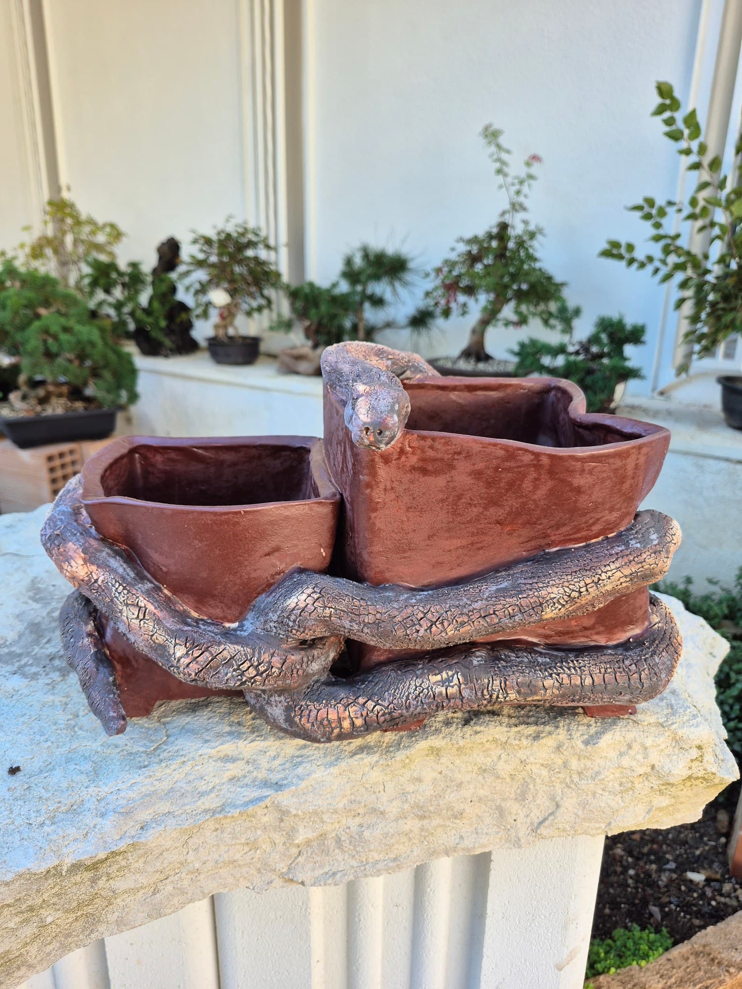 Hand-made Ceramic Bonsai Pot – Snakes 32 x 24 x H20 cm
