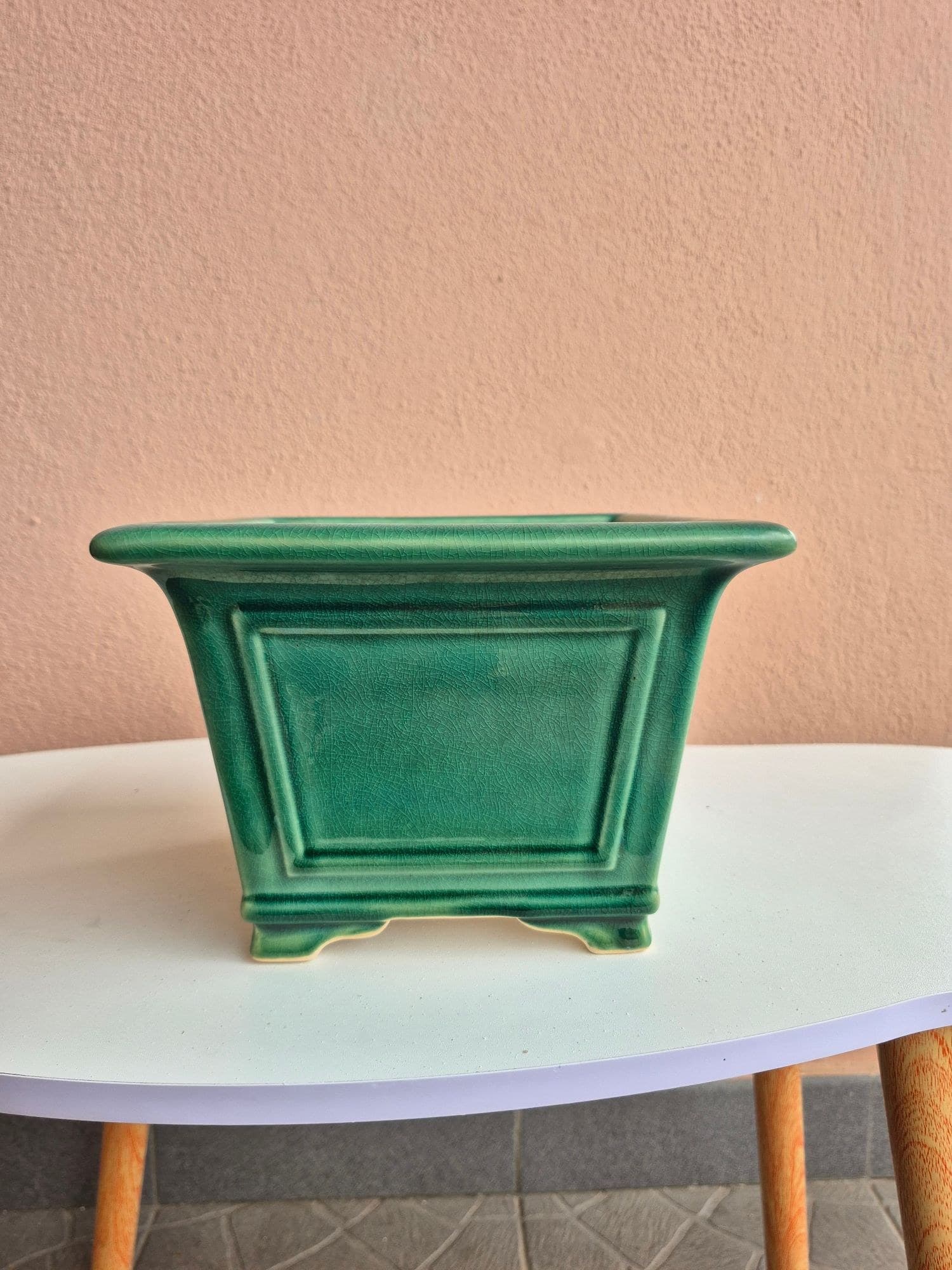 Green Crackle-Glaze Ceramic Bonsai Pot, Square 21 x H14.5 cm