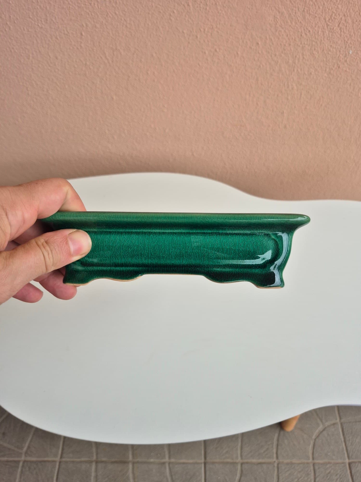 Green Crackle-Glaze Ceramic Bonsai Pot 18 x 13.5 x 5 cm