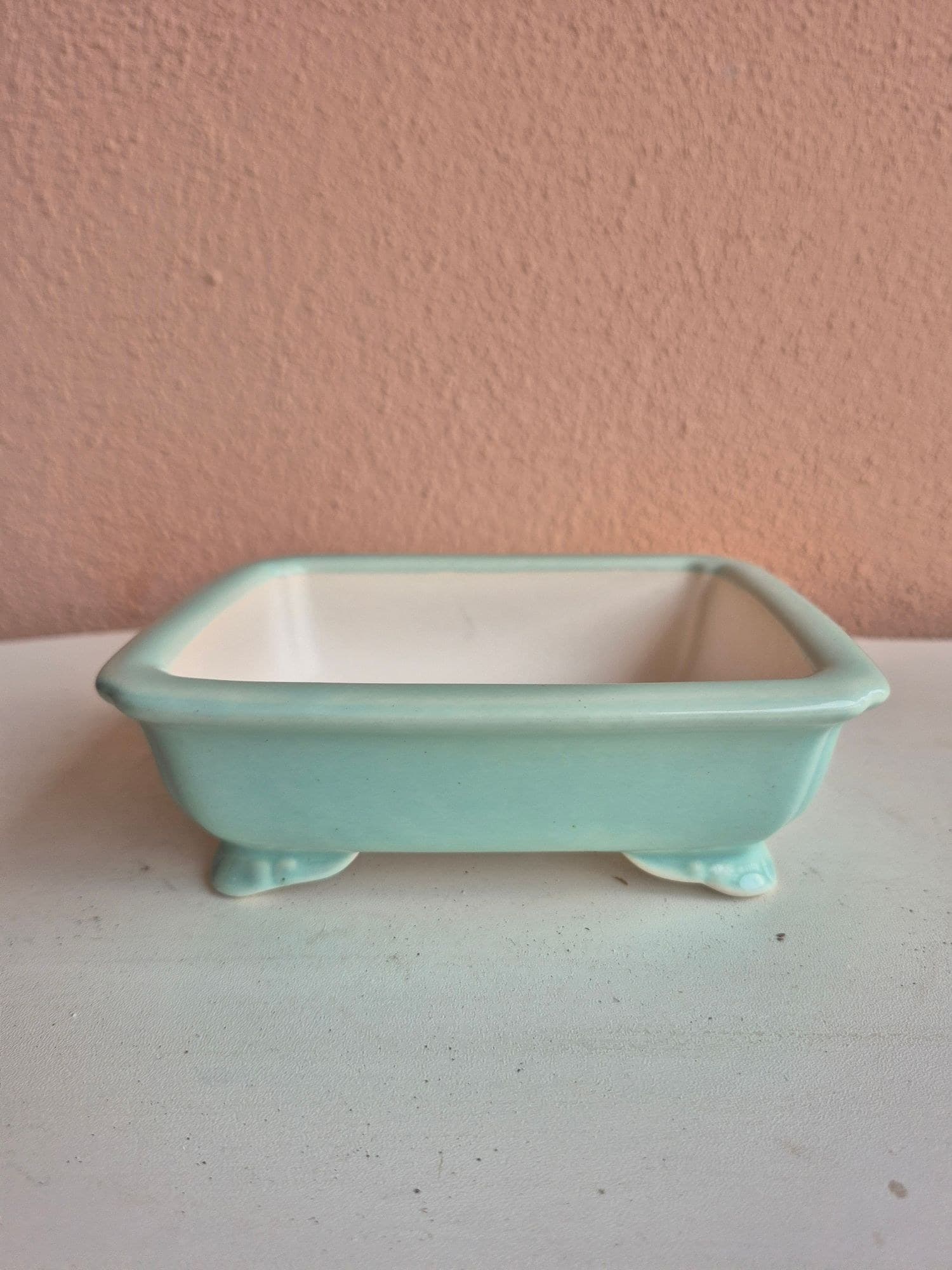 Aqua-Green Glazed Ceramic Bonsai Pot, Rectangular 15.5 x 13 x H5 cm