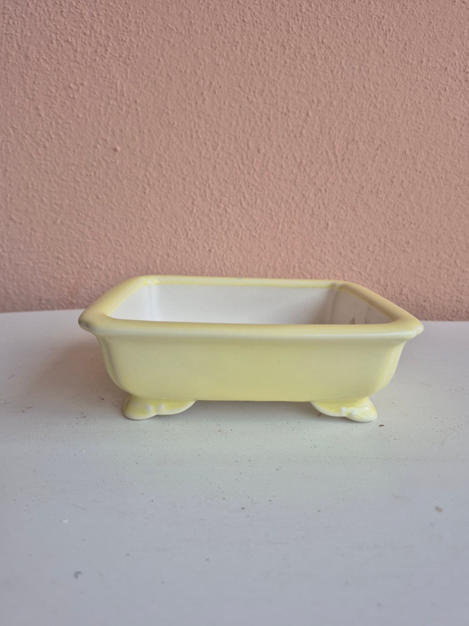 Pale Yellow Glazed Ceramic Bonsai Pot, Rectangular 15.5 x 13 x H5 cm