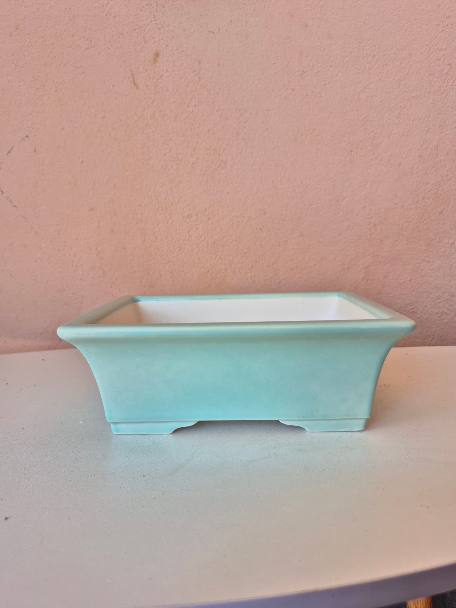 Mint-Green Celadon Ceramic Bonsai Pot, Rectangular 20.5 x 15 x H7 cm