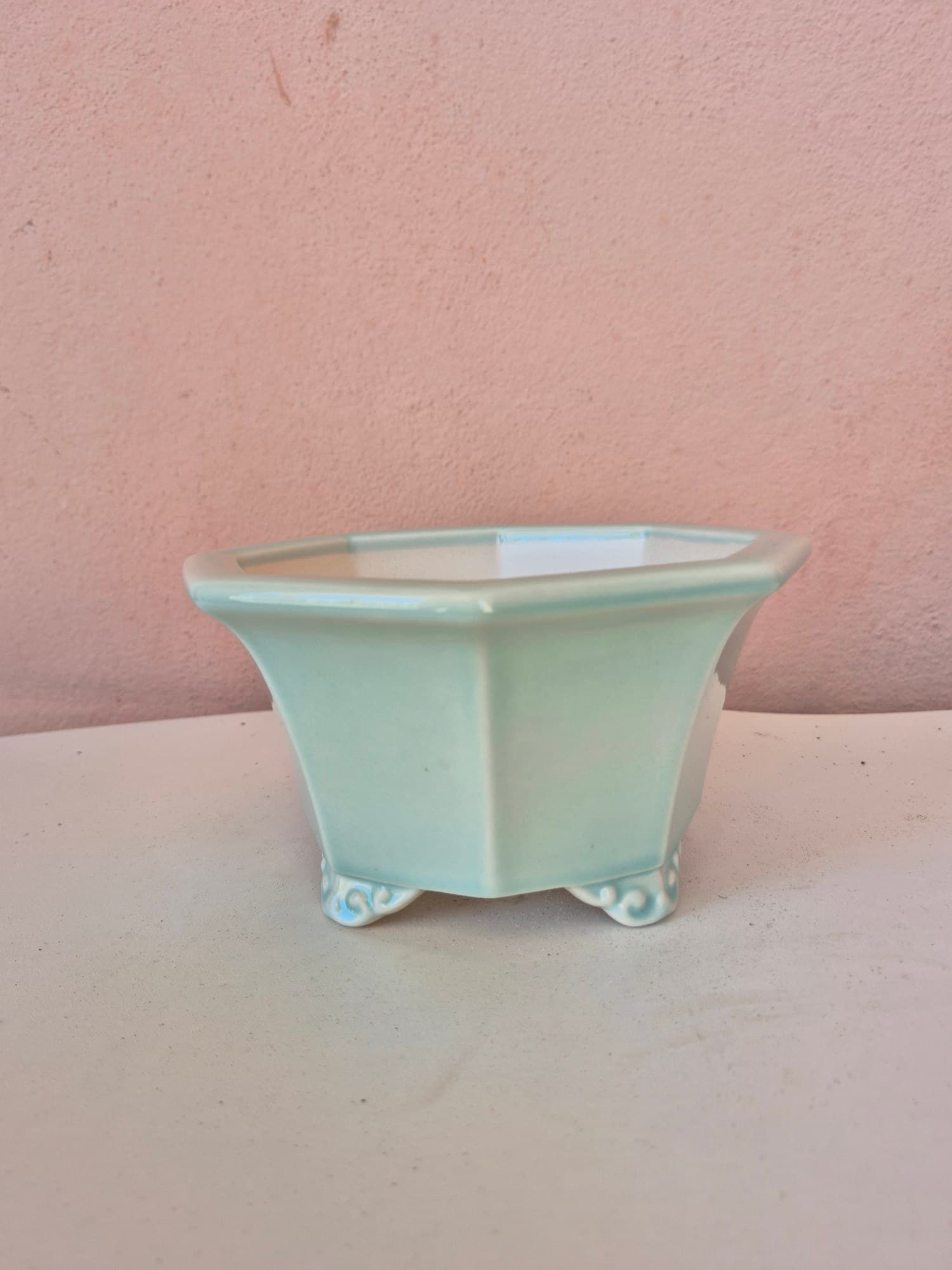 Pale Celadon Ceramic Bonsai Pot, Octagonal 18 cm Across x H10 cm