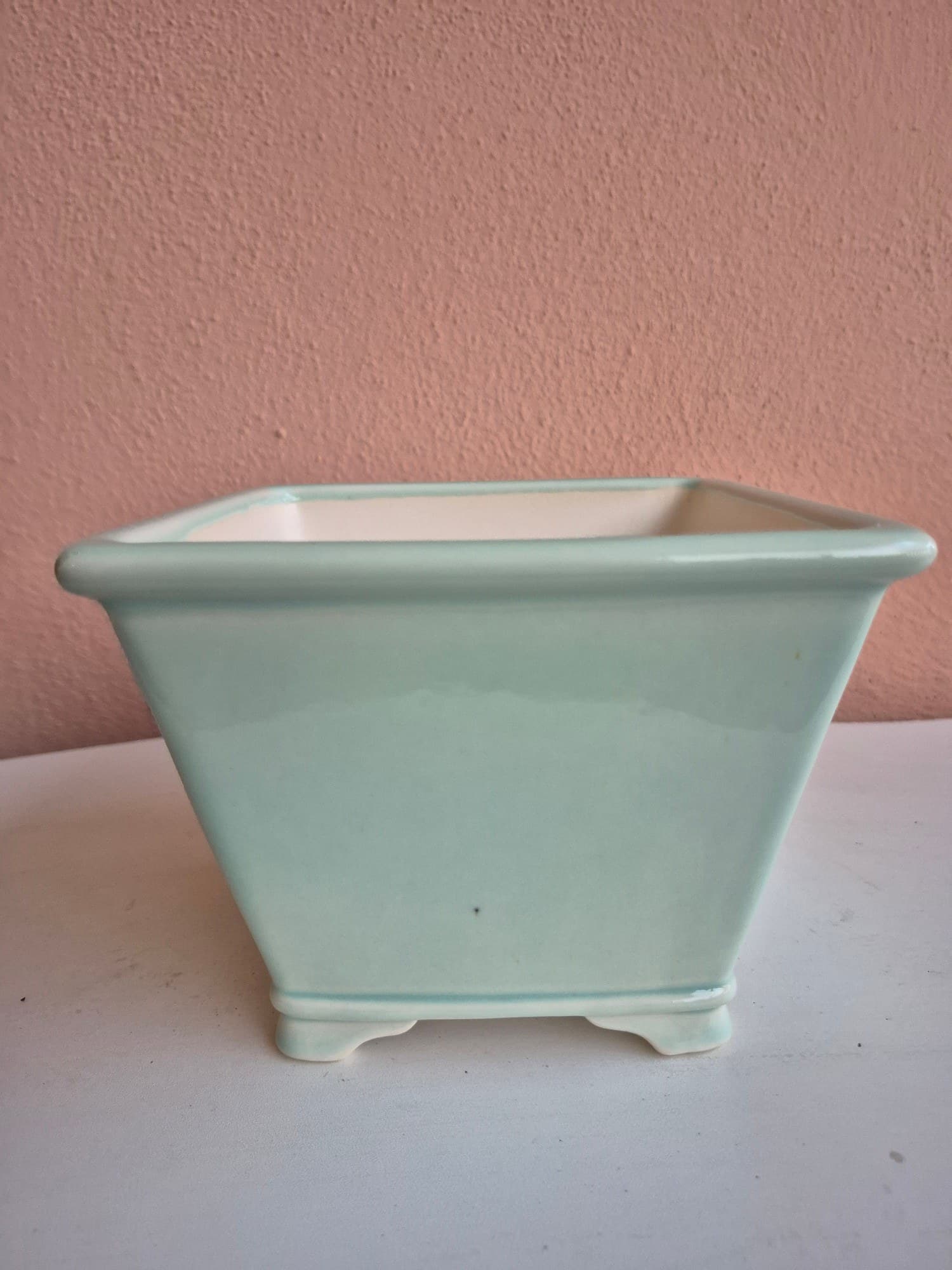 Aqua Celadon Ceramic Bonsai Pot, Deep Square 13.8 x H11 cm