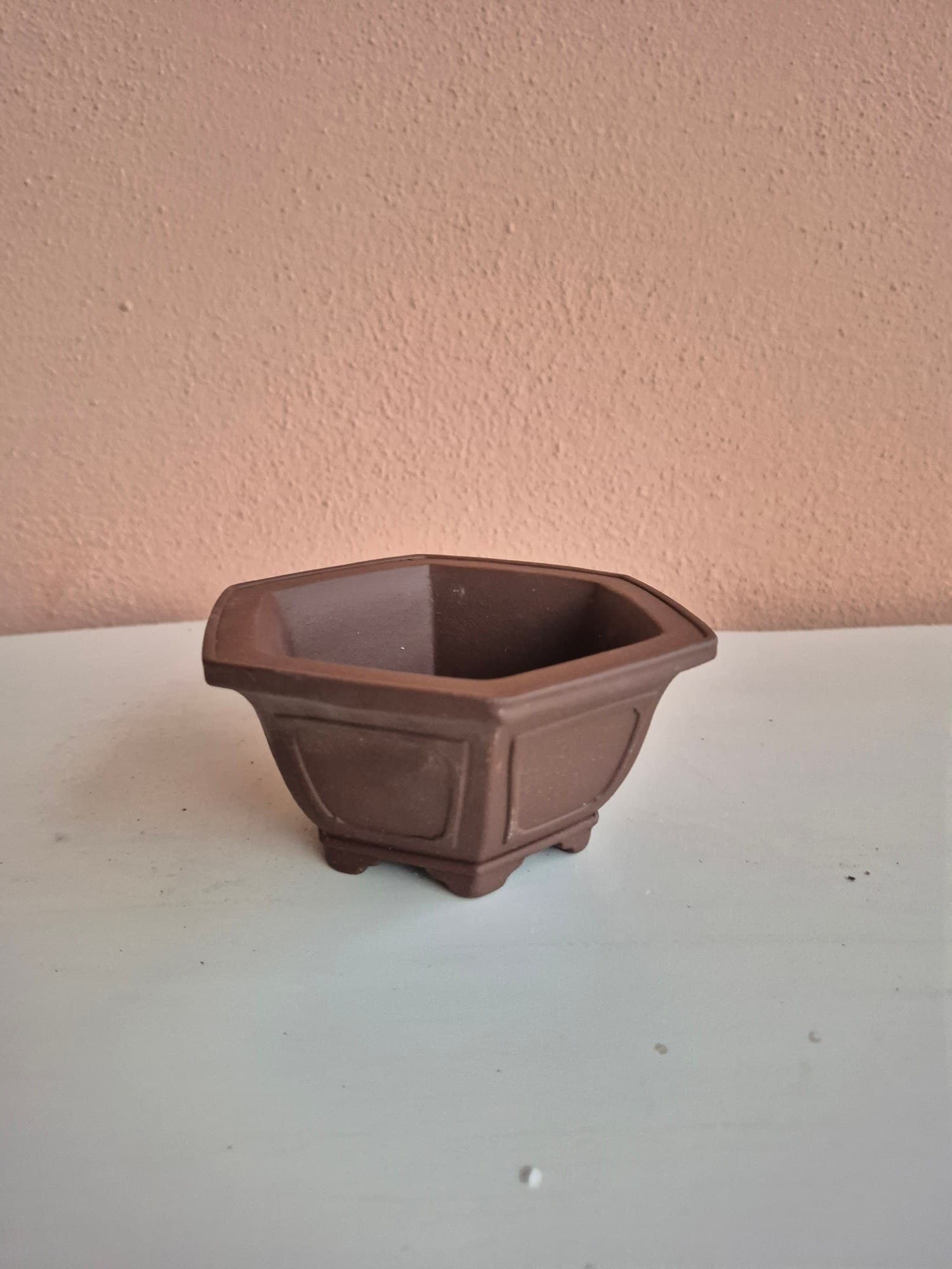 Purple-Brown Ceramic Bonsai Pot, Hexagonal 12 cm Across