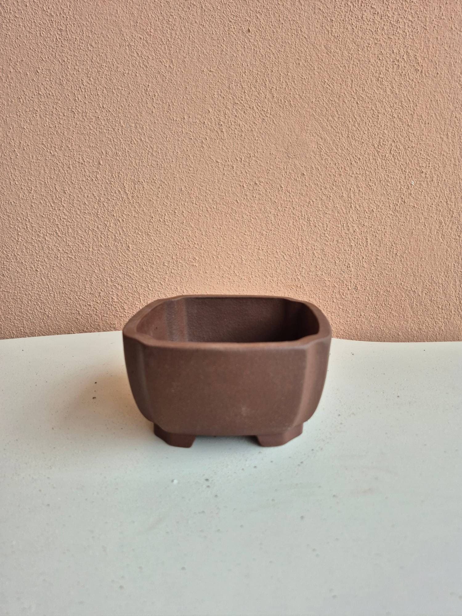 Dark Aubergine Zisha Ceramic Bonsai Pot, Shohin Square 13 x H6.5 cm