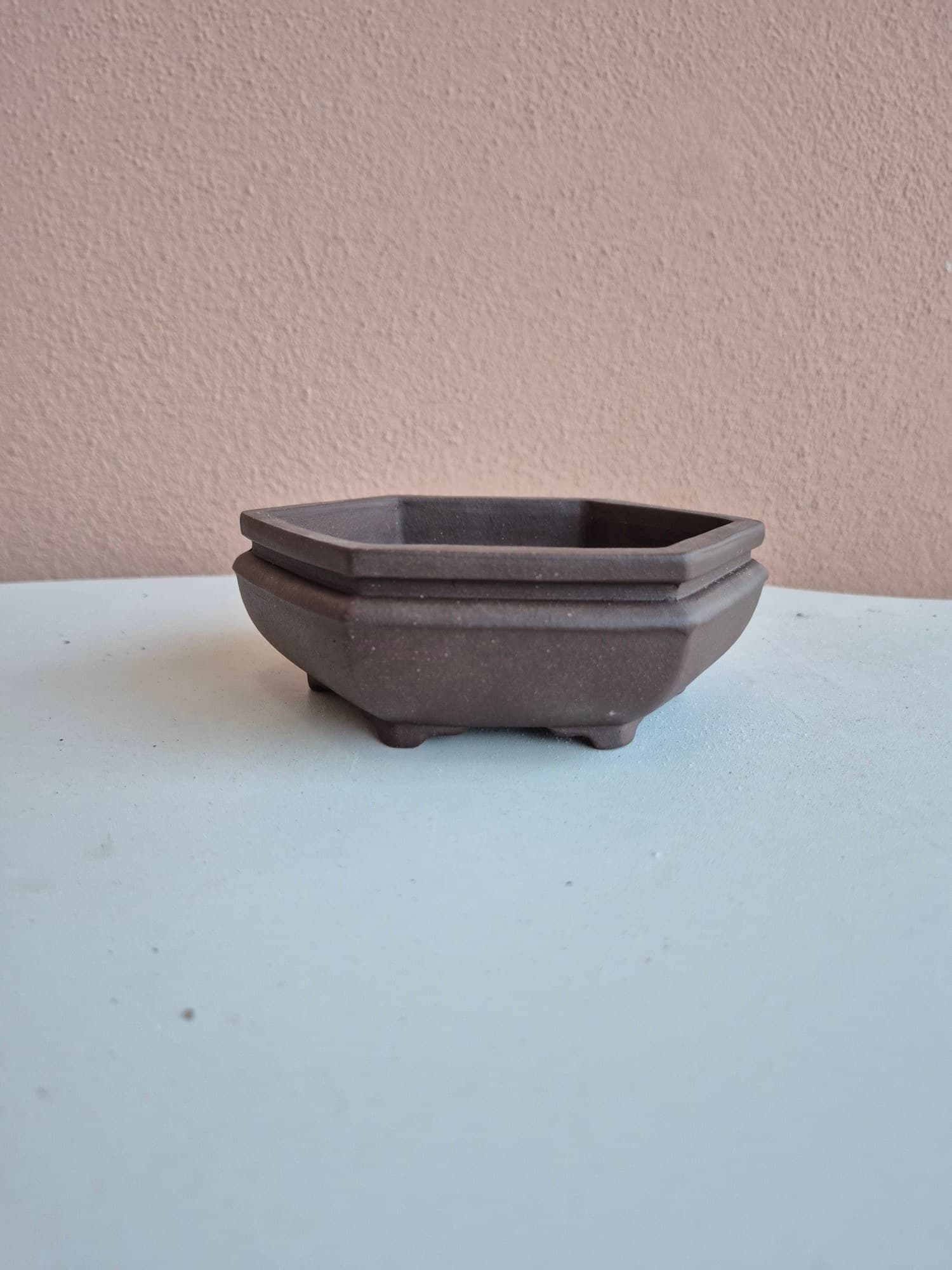 Chocolate-Brown Zisha Ceramic Bonsai Pot, Hexagonal 13 x H5 cm