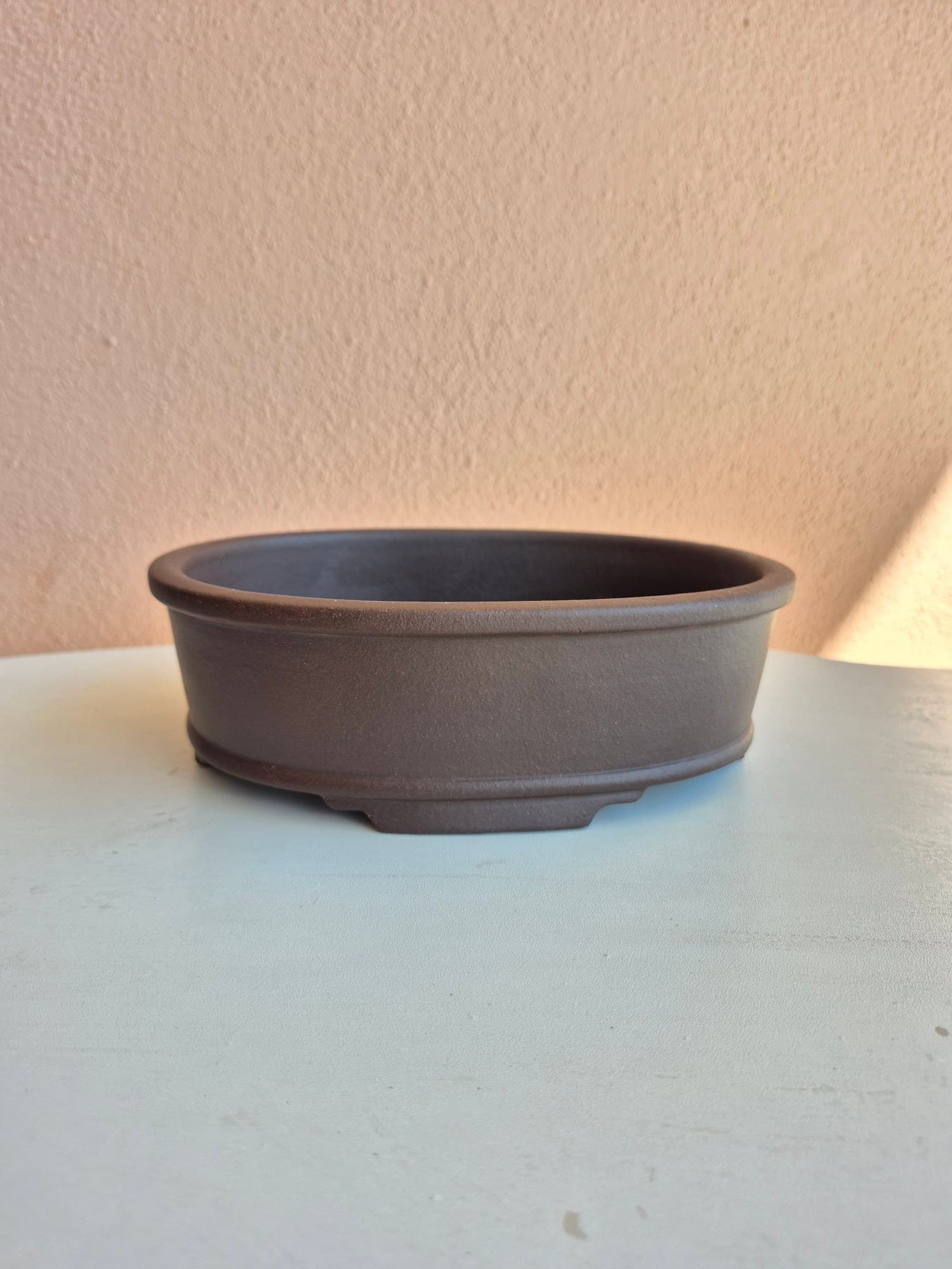 Unglazed Ceramic Bonsai Pot, Oval 21 x 17 x H7 cm