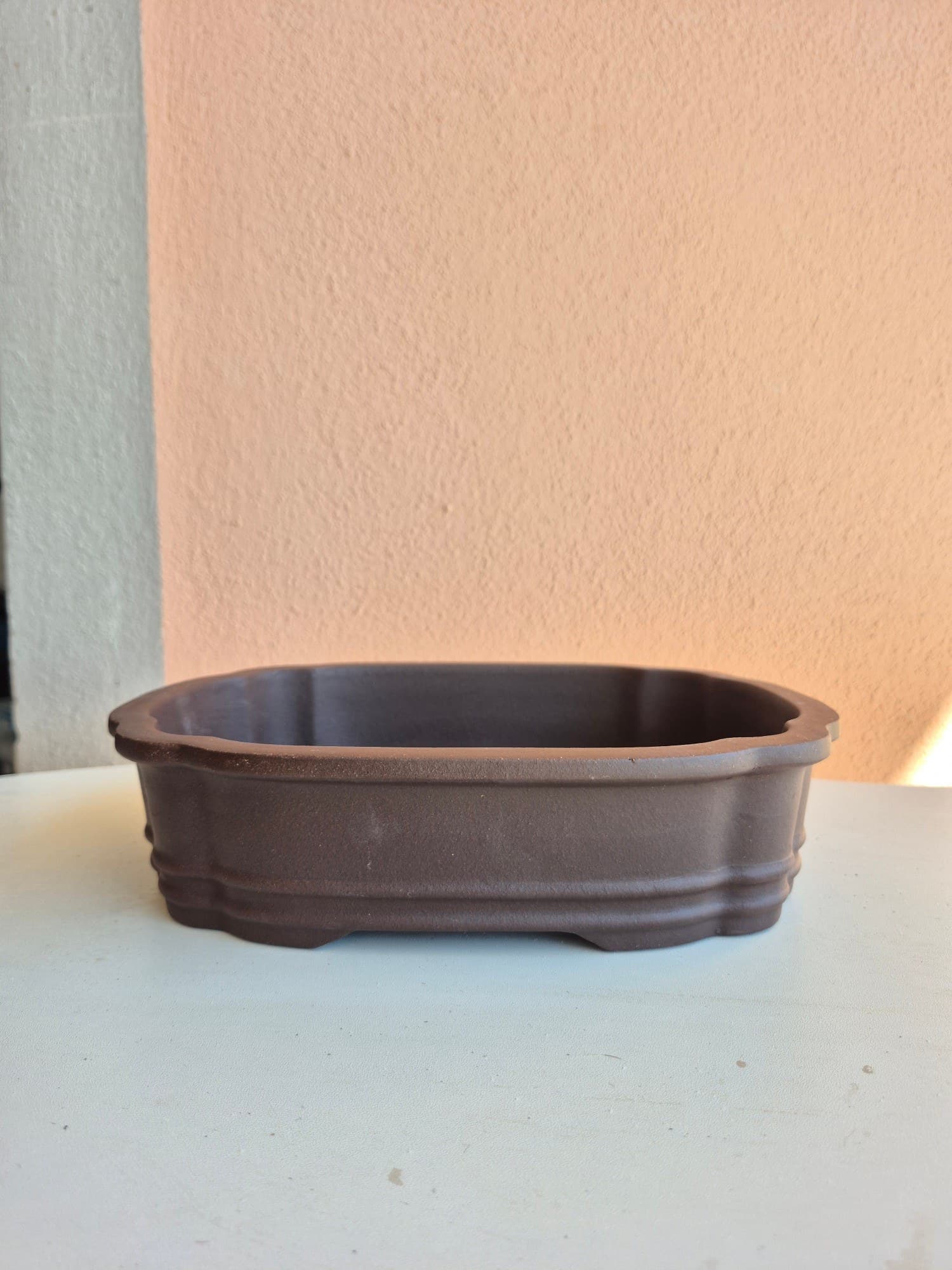 Unglazed Ceramic Bonsai Pot, Scalloped Oval 26 x 20 x H6.5 cm