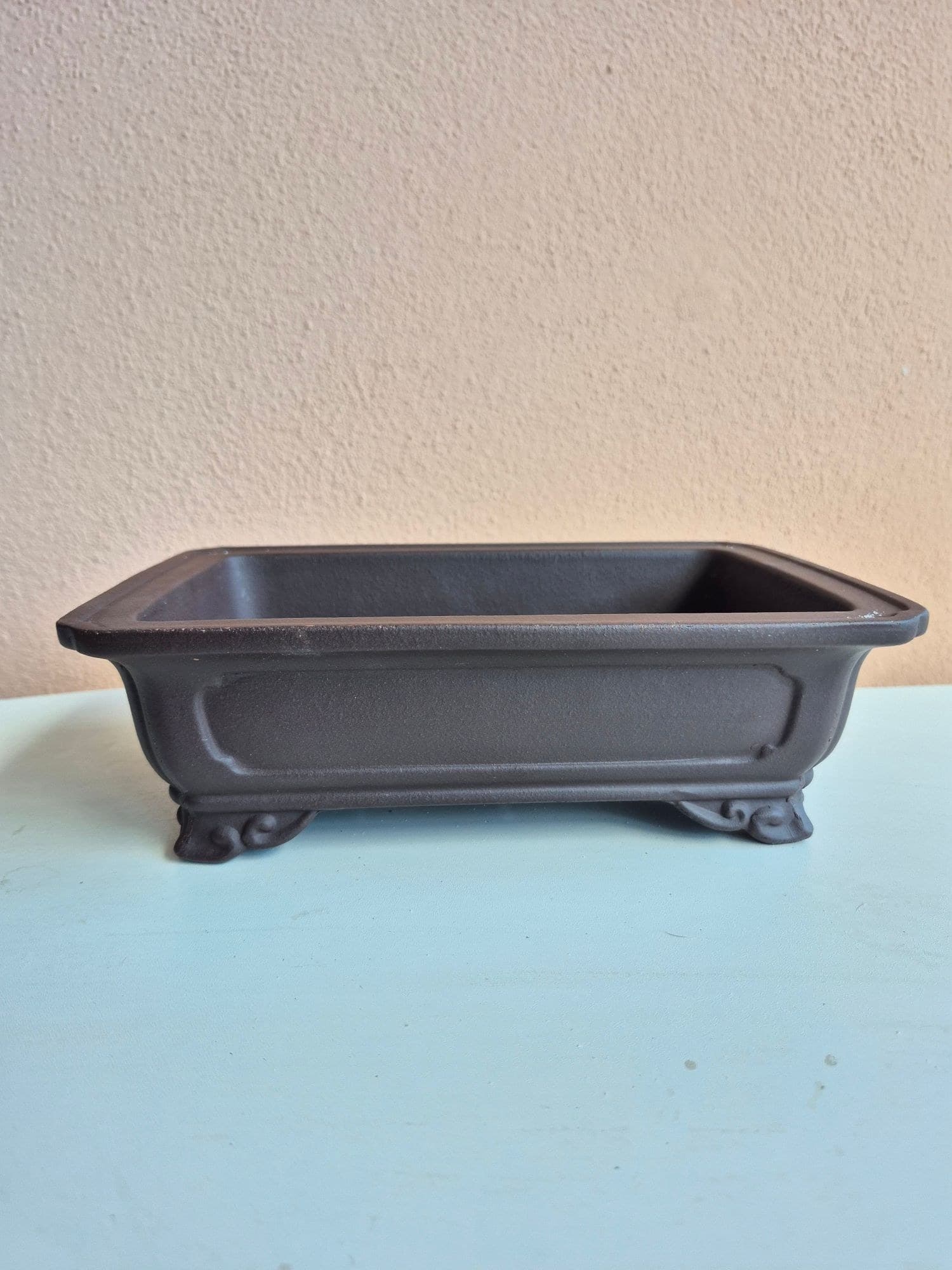 Chocolate-Brown Ceramic Bonsai Pot, Rectangular 24 x 16 x H7.5 cm