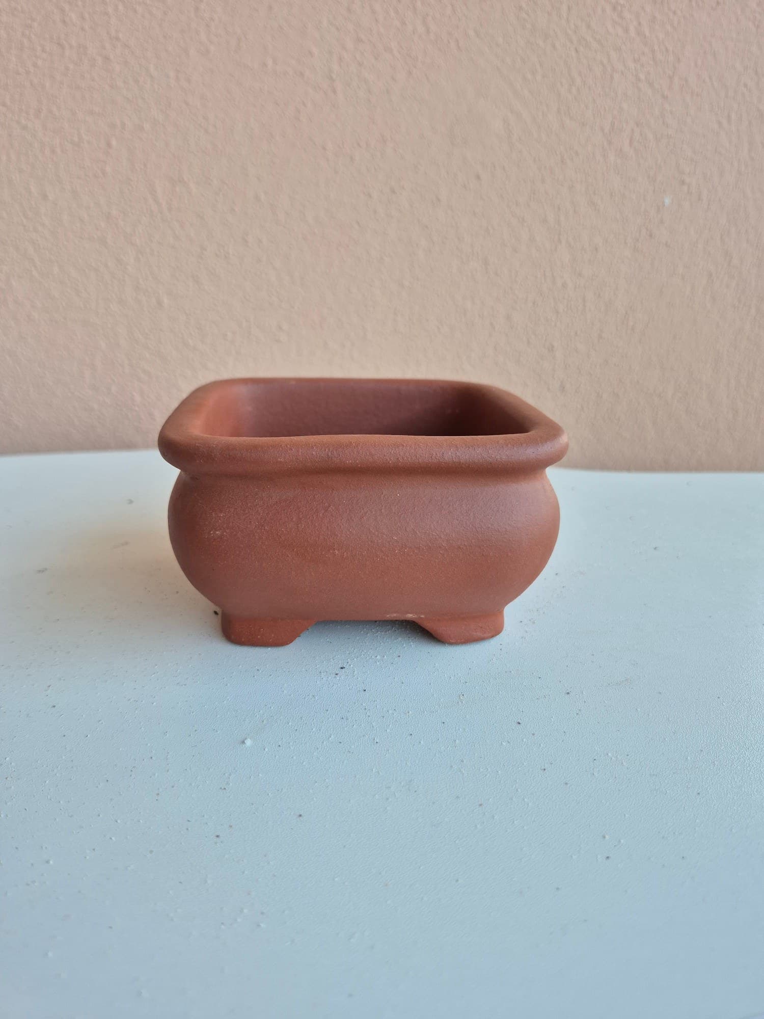 Terracotta-Red Ceramic Bonsai Pot, Small Square 12.5 x H6.5 cm