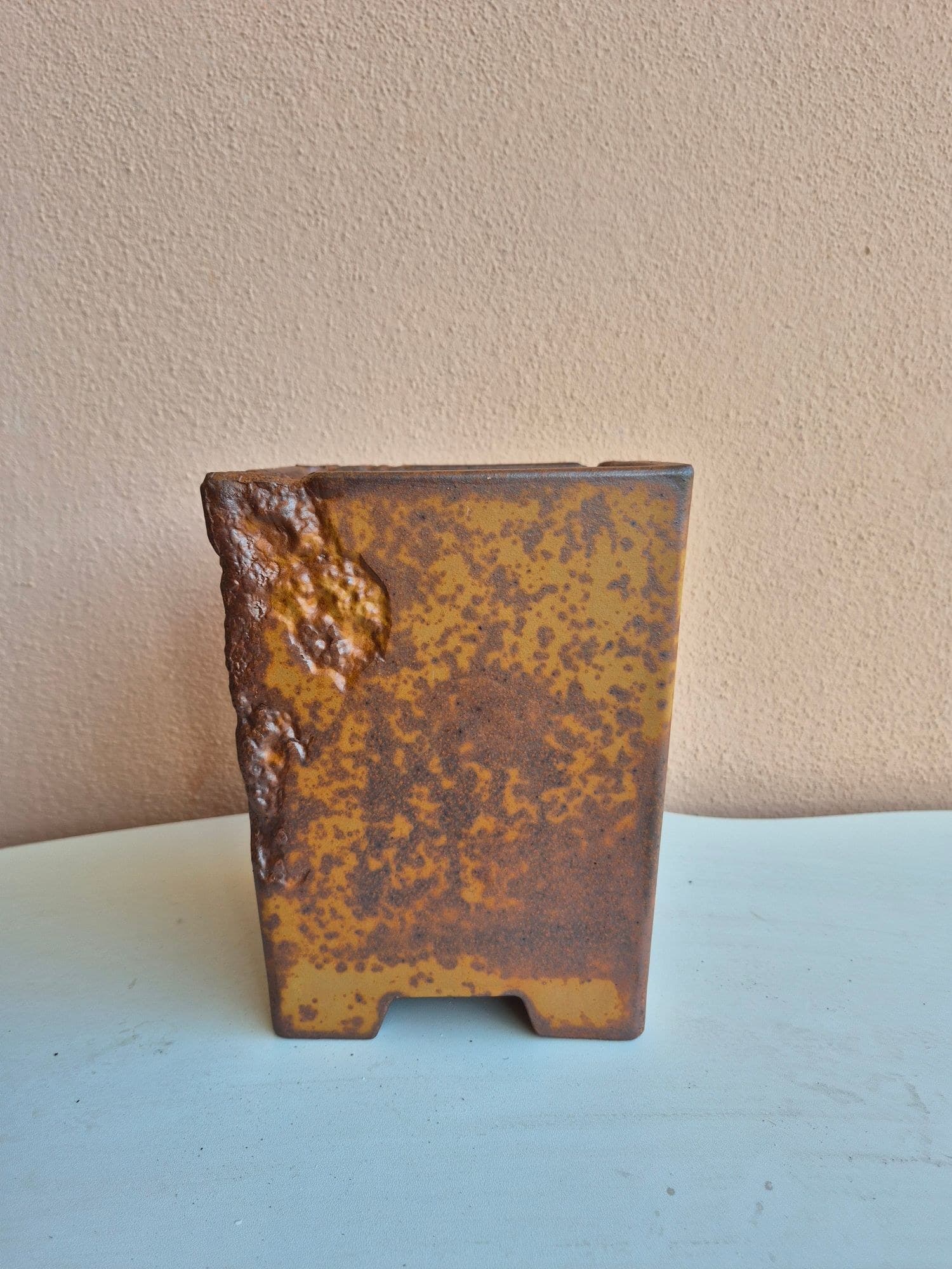Ochre-and-Rust Ash Glaze Ceramic Bonsai Pot, Deep Cascade 26 x 26 x H20 cm