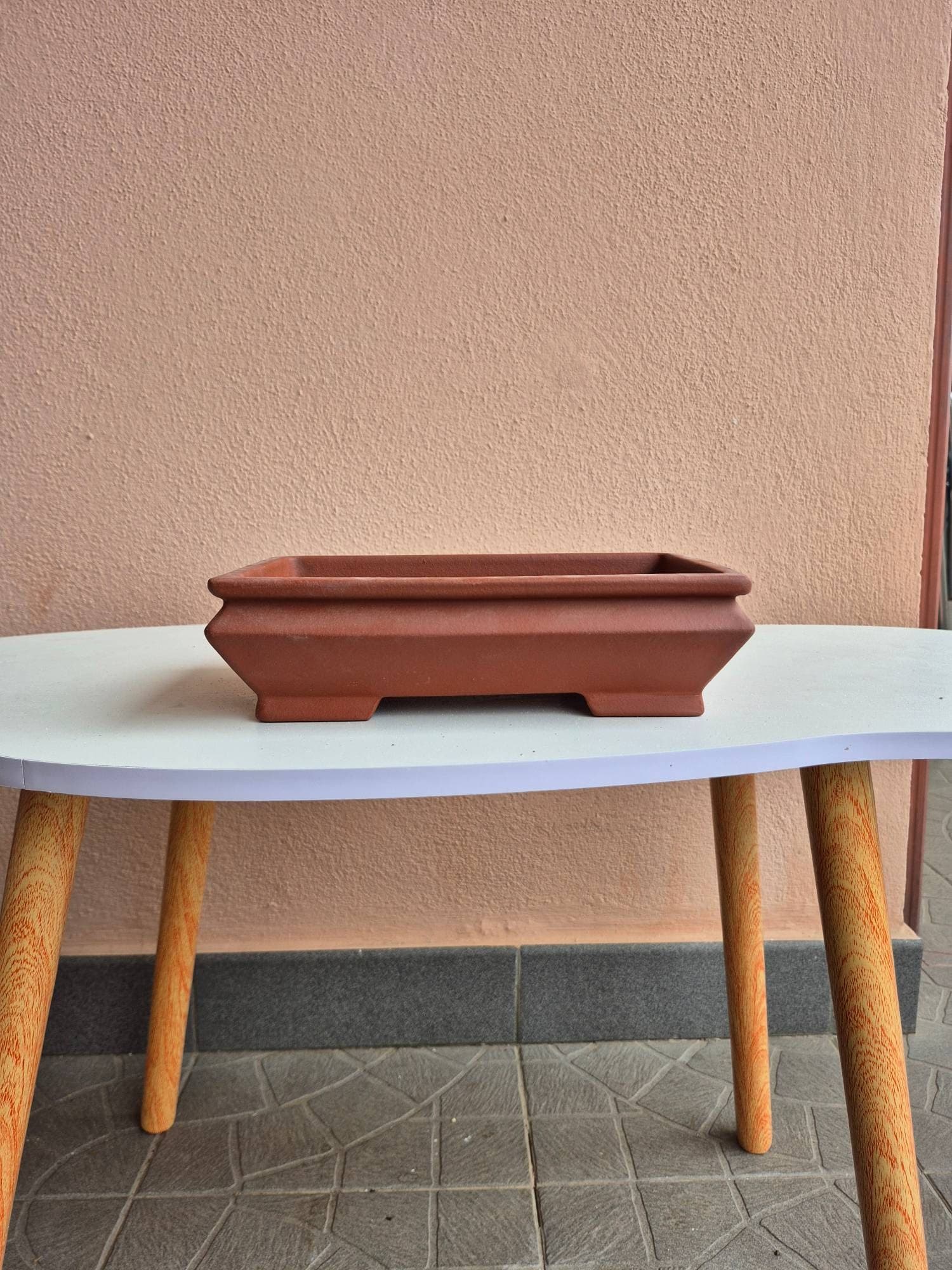 Terracotta-Red Zisha Ceramic Bonsai Pot, Shallow Rectangular