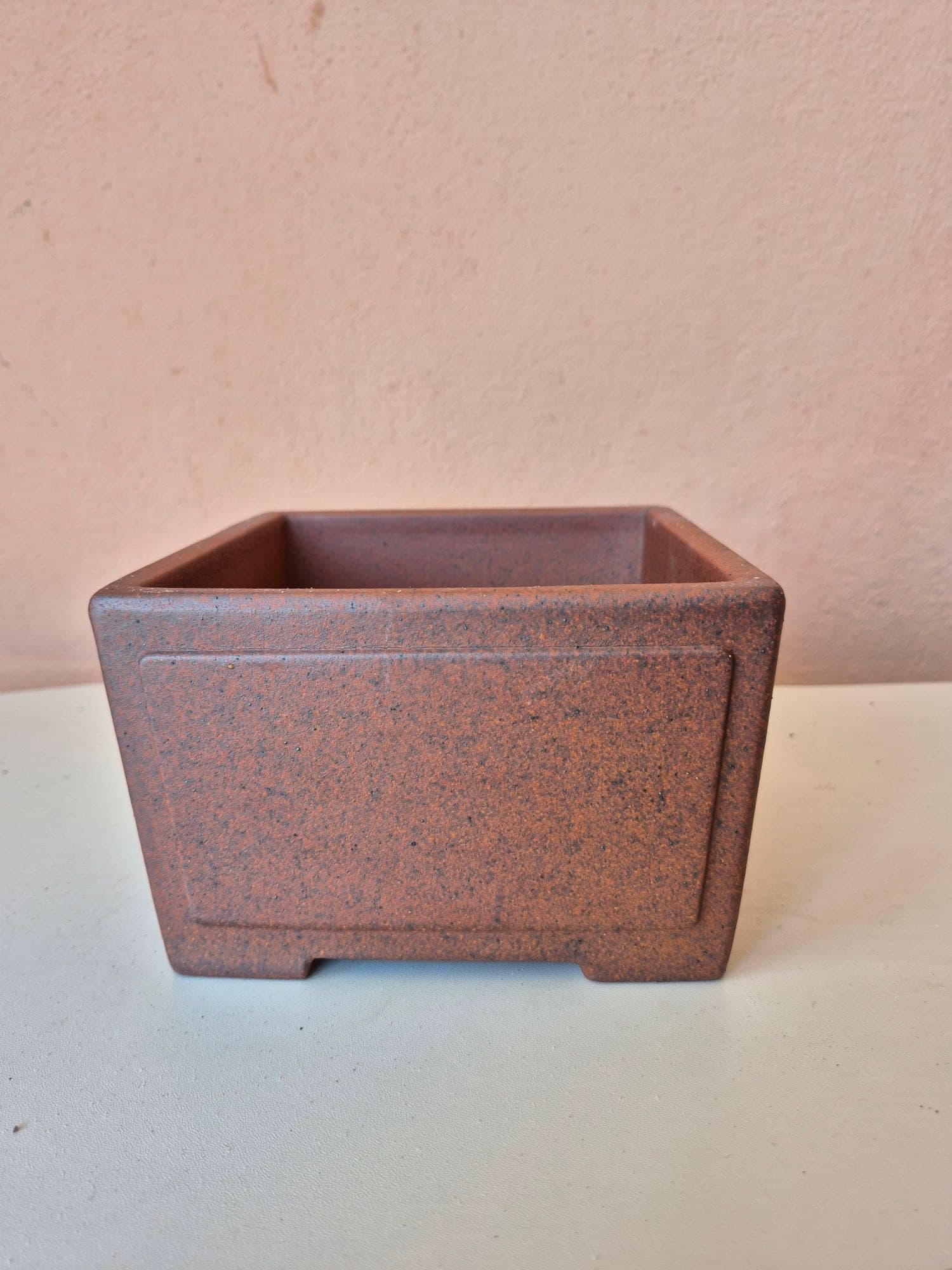 Speckled Rust-Brown Ceramic Bonsai Pot, Deep Square 16.5 x H10 cm