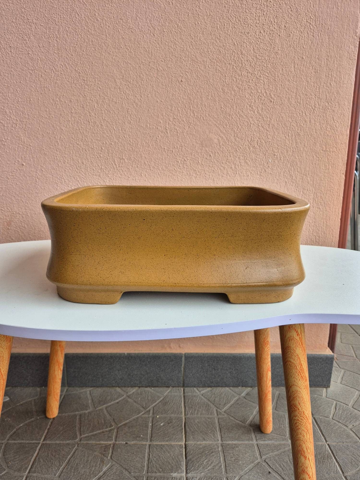 Mustard-Ochre Speckled Ceramic Bonsai Pot 30.2 x 24 x 11.2 cm