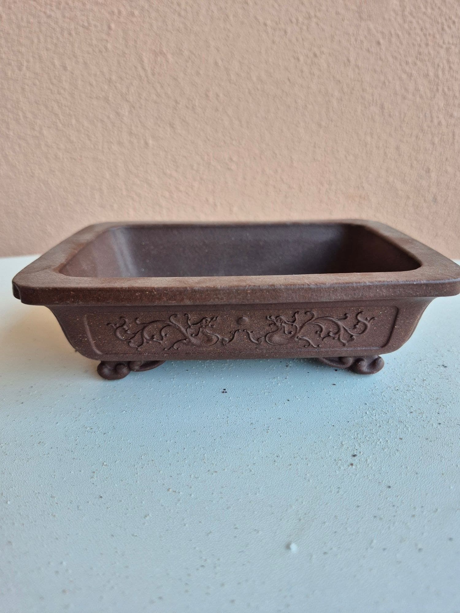 Karakusa Scrolling-Vine Ceramic Bonsai Pot 16 x 12.5 x 5 cm