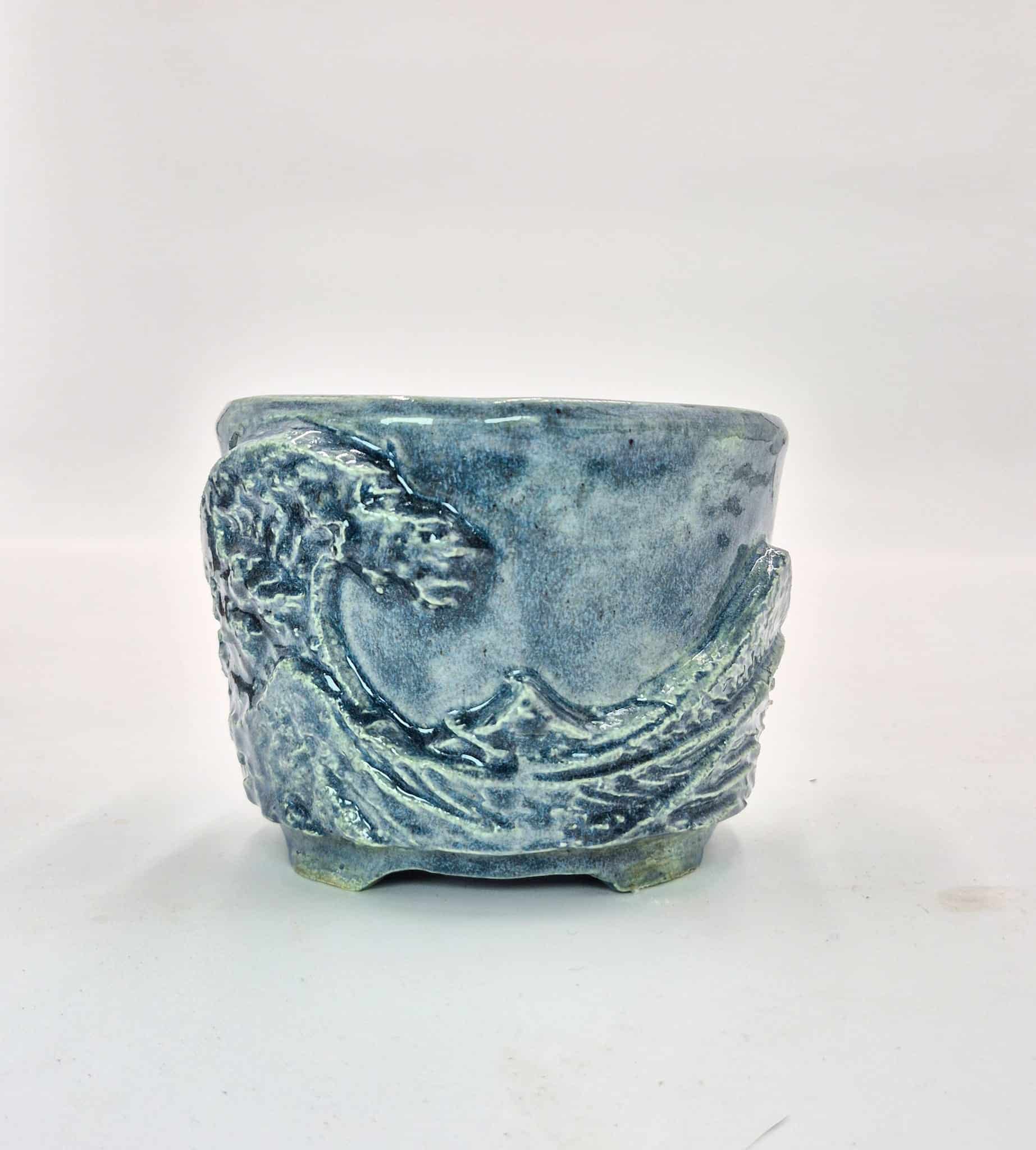 Kuroiwa Haruki - Keramik-Bonsaischale, handbemalt, Die Blaue Welle