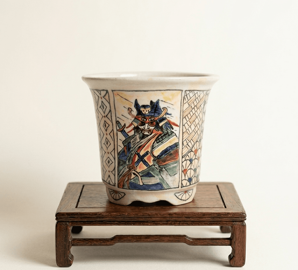 Kuroiwa Haruki – handbemalte Bonsaischale aus Keramik „The Samurai“ 13 cm × 13 cm × 13 cm