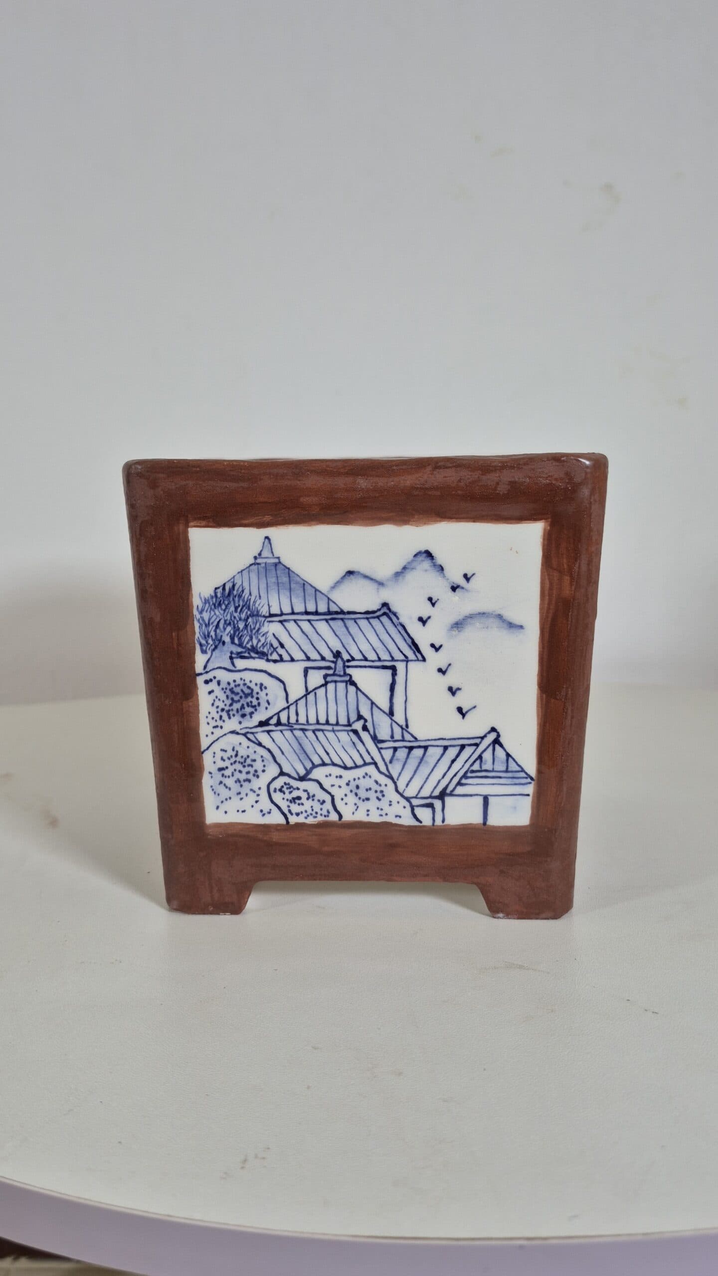 Kuroiwa Haruki – Handbemalte Bonsaischale aus Keramik 12 cm * 13 cm * 13 cm