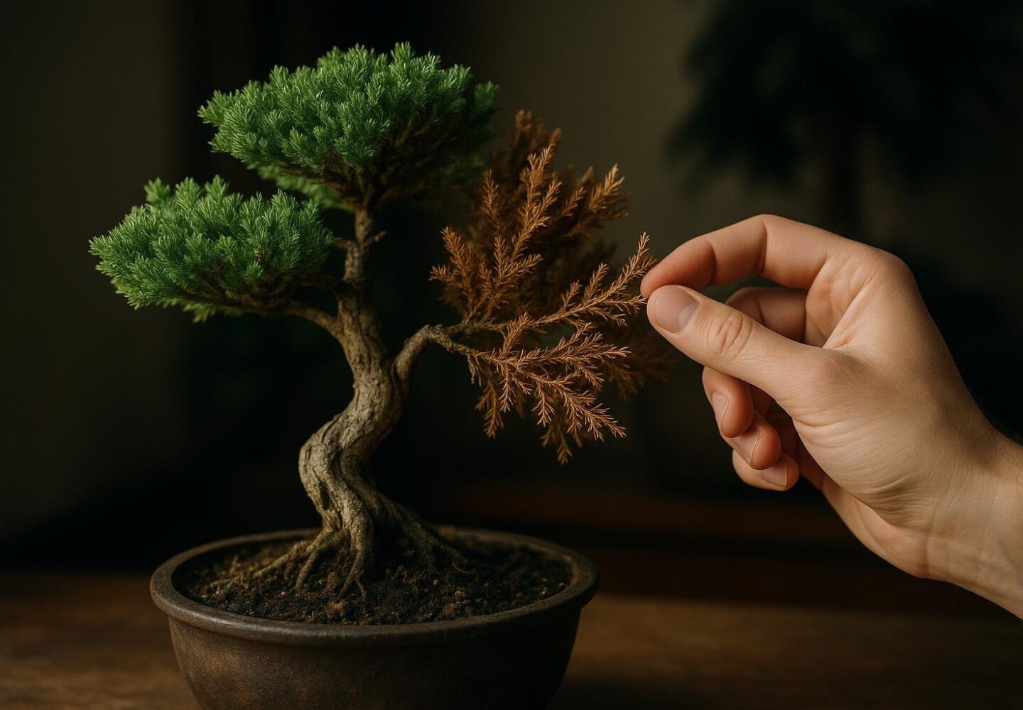 Wacholder-Bonsai wird braun