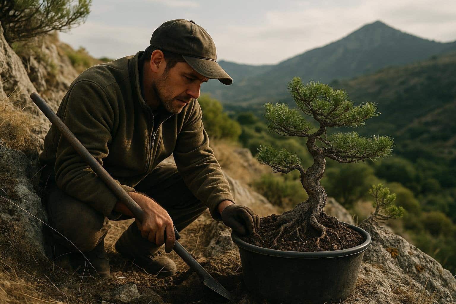 Yamadori bonsai raccolto in natura con tronco scolpito dal tempo