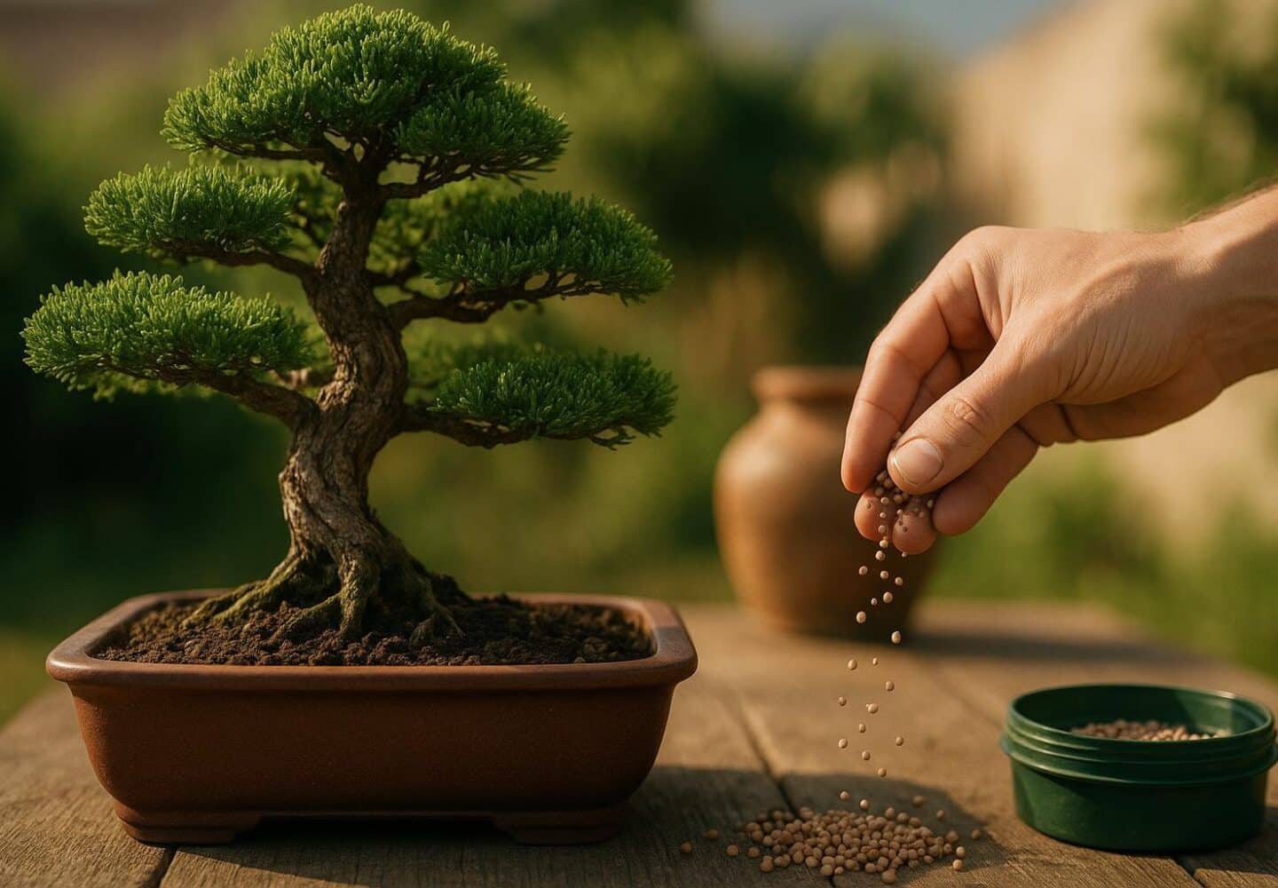 Concimazione organica di un bonsai con palline a lento rilascio sul substrato
