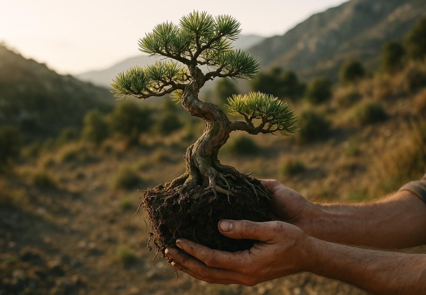 Yamadori bonsai recolte dans la nature avec tronc sculpte par le temps