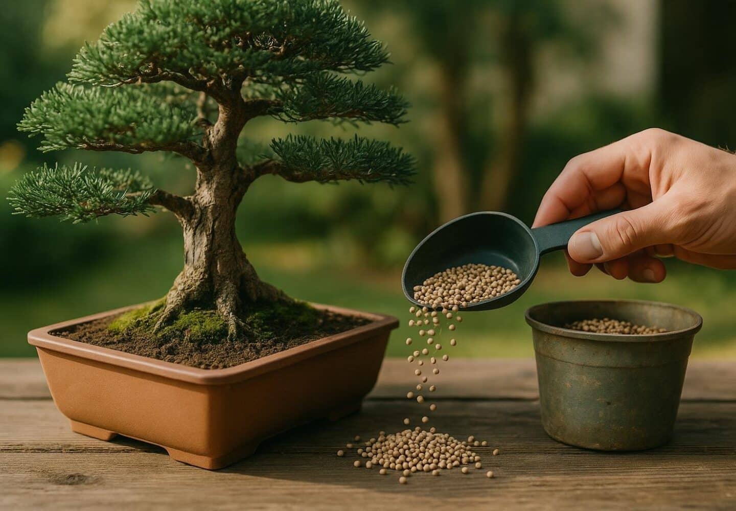 Boulettes d engrais organique sur le substrat d un bonsai