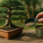 Boulettes d engrais organique sur le substrat d un bonsai