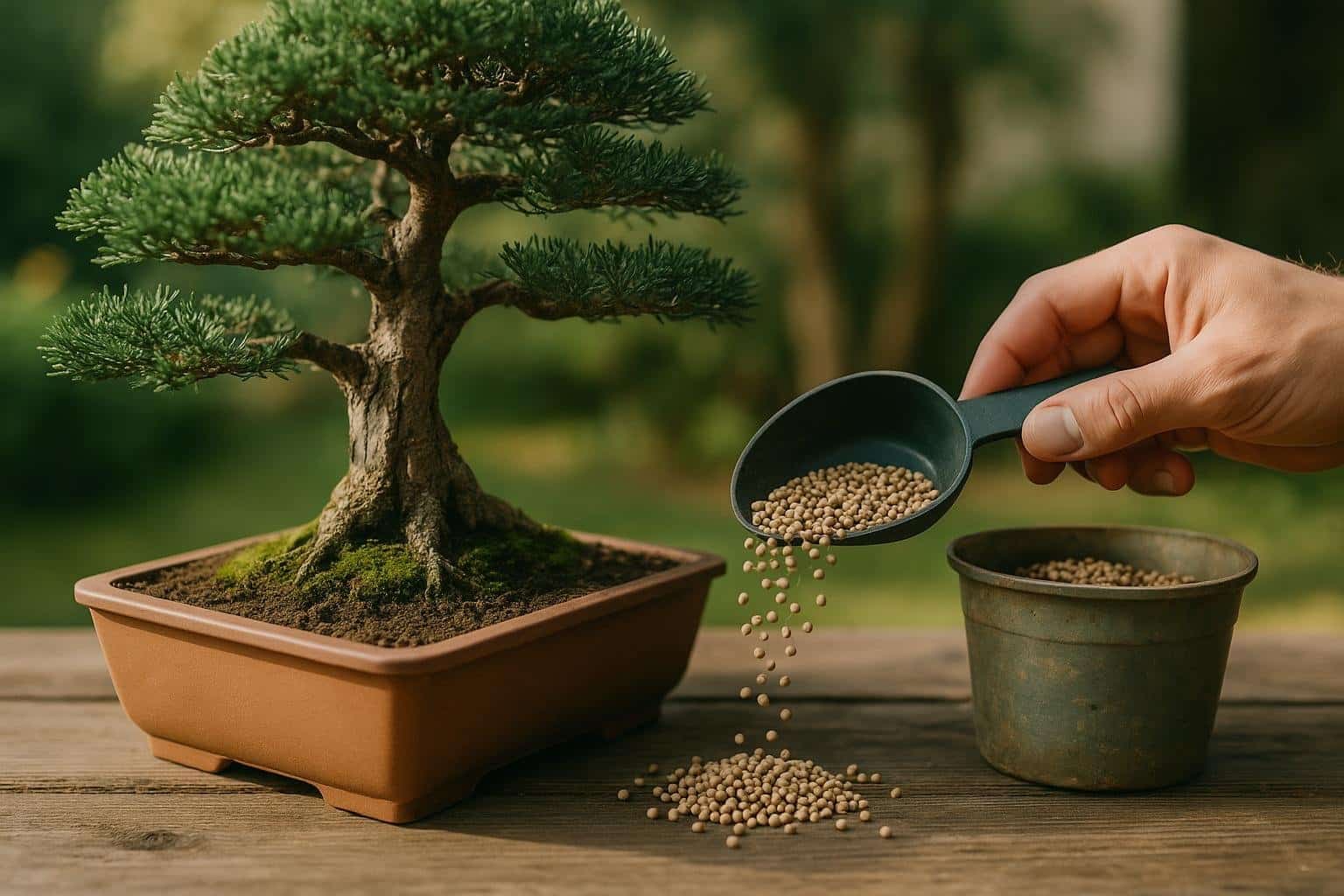 Boulettes d engrais organique sur le substrat d un bonsai
