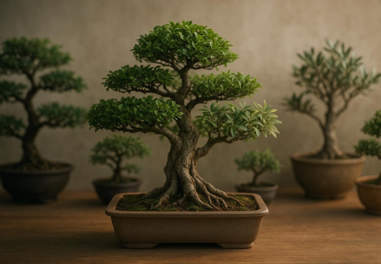 Especes de bonsai faciles pour debutants sur une table de travail