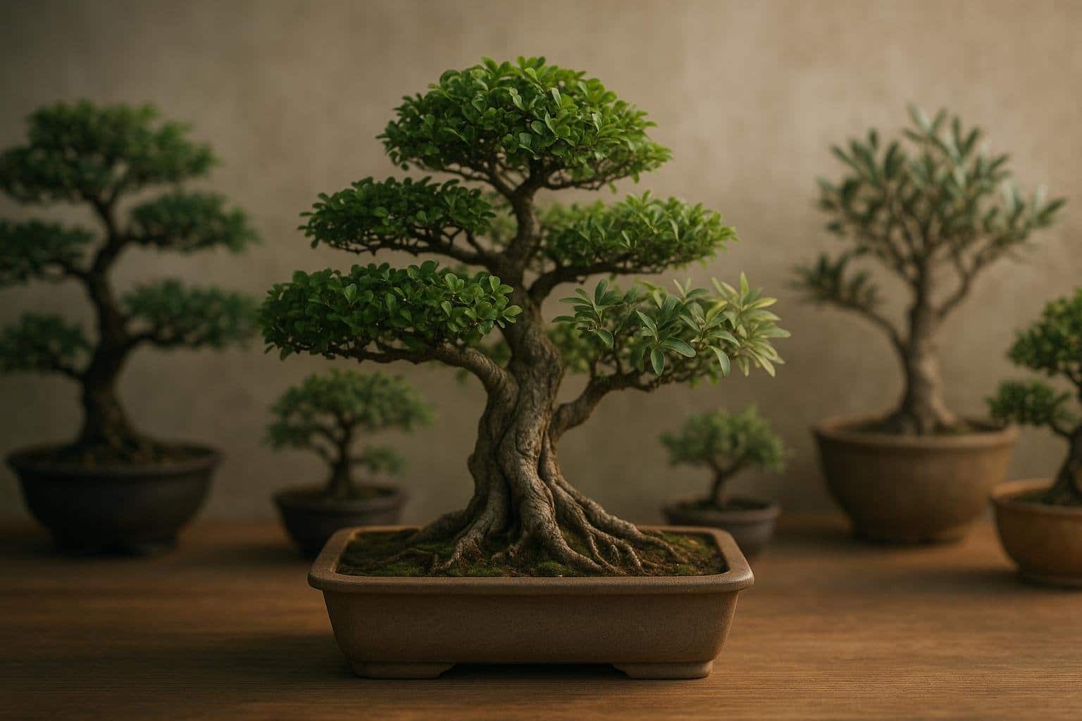 Especes de bonsai faciles pour debutants sur une table de travail