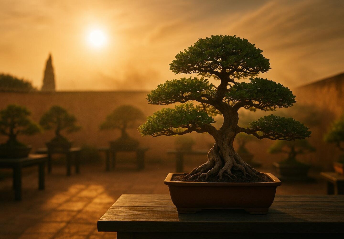Bonsai en position estivale avec ombrage partiel