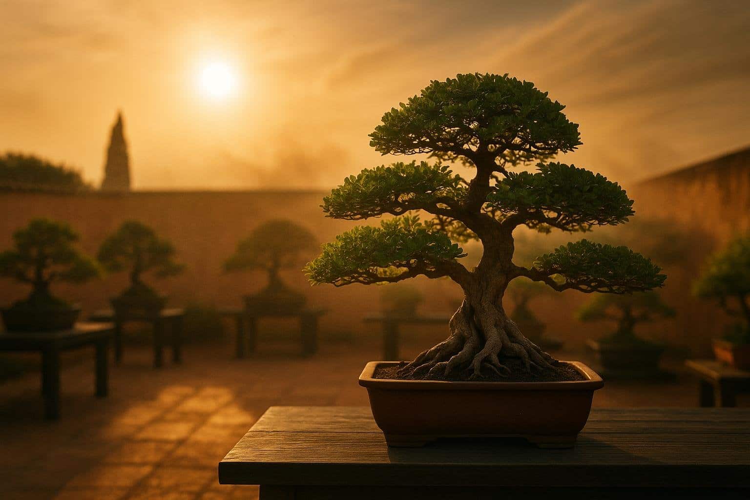 Bonsai en position estivale avec ombrage partiel