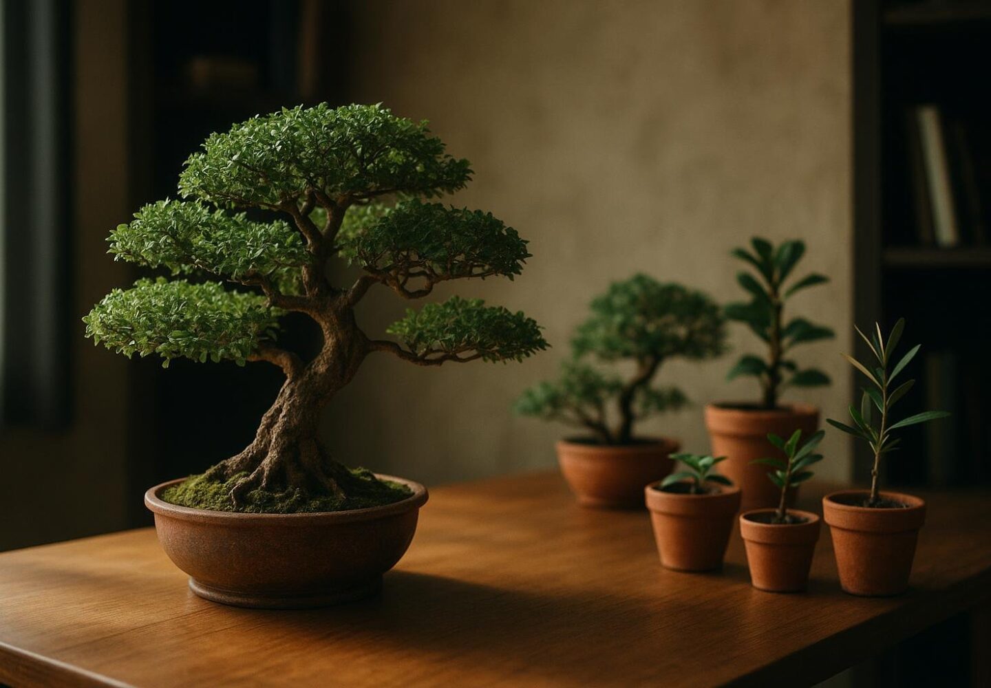 Anfanger-Bonsai-Arten auf einem Werktisch