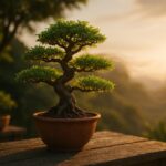 Bonsai in sommerlicher Position mit Schattennetz