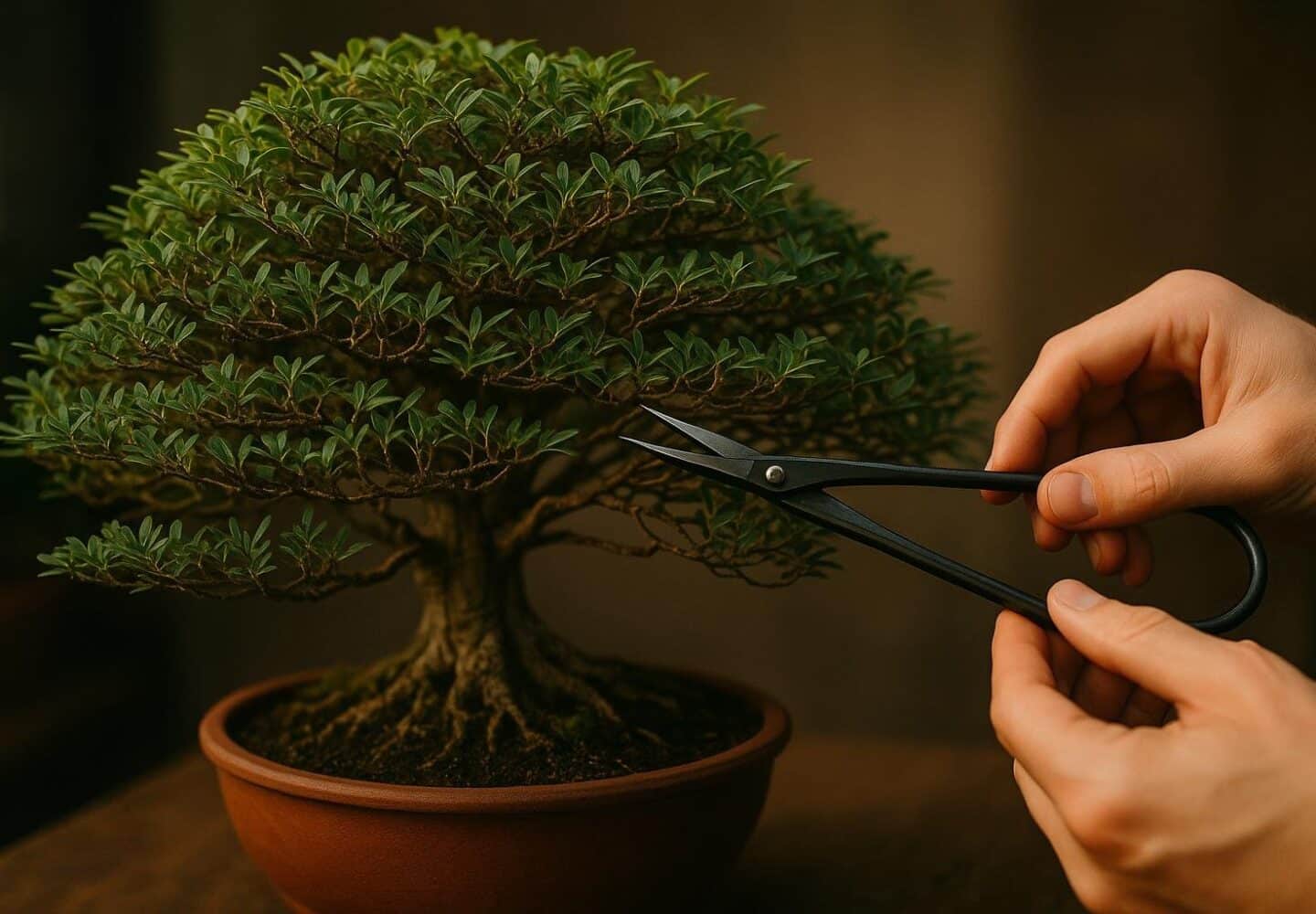 Feine Verzweigung eines Bonsai mit gut verteilten sekundaren Asten