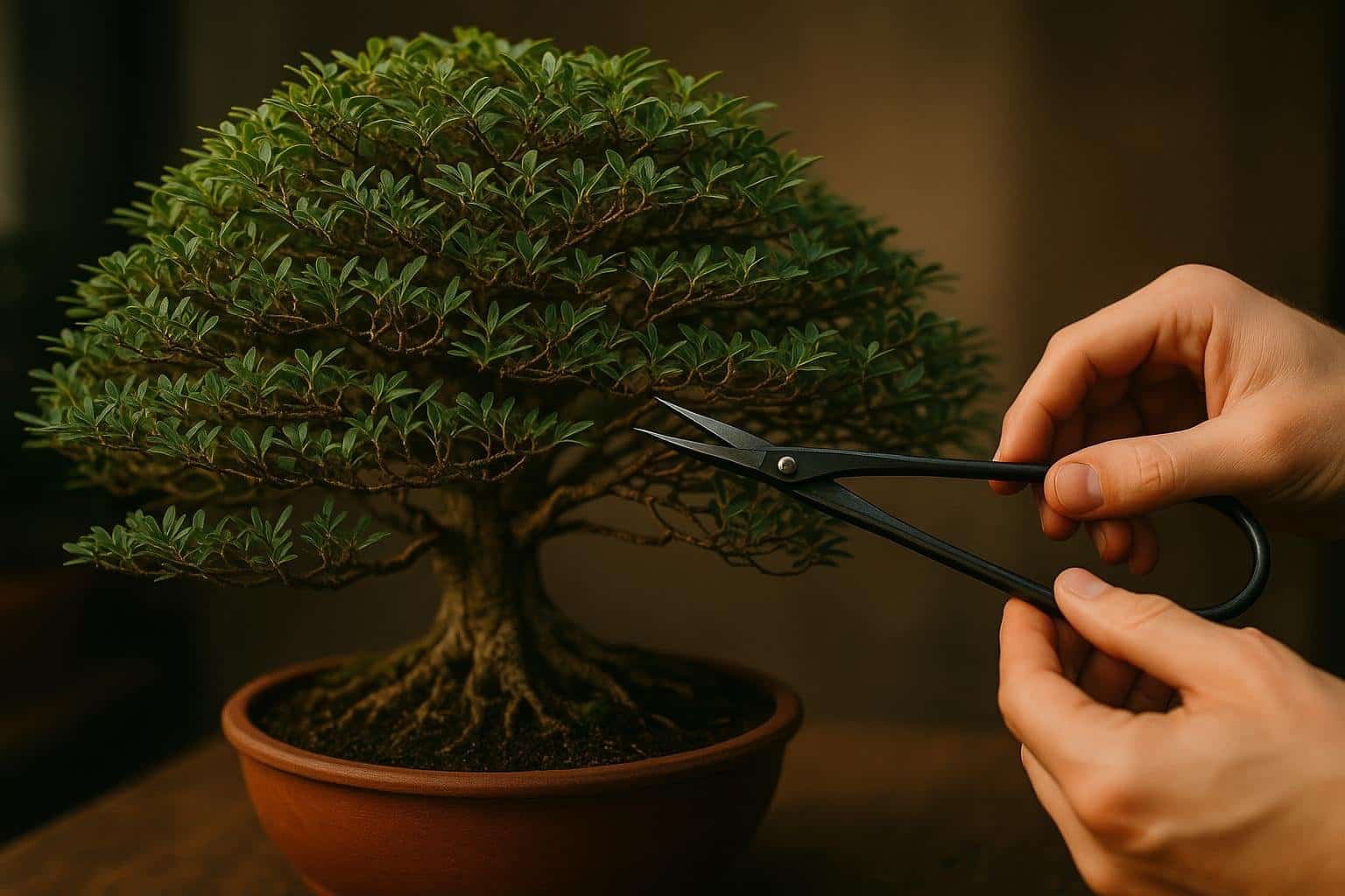 Feine Verzweigung eines Bonsai mit gut verteilten sekundaren Asten
