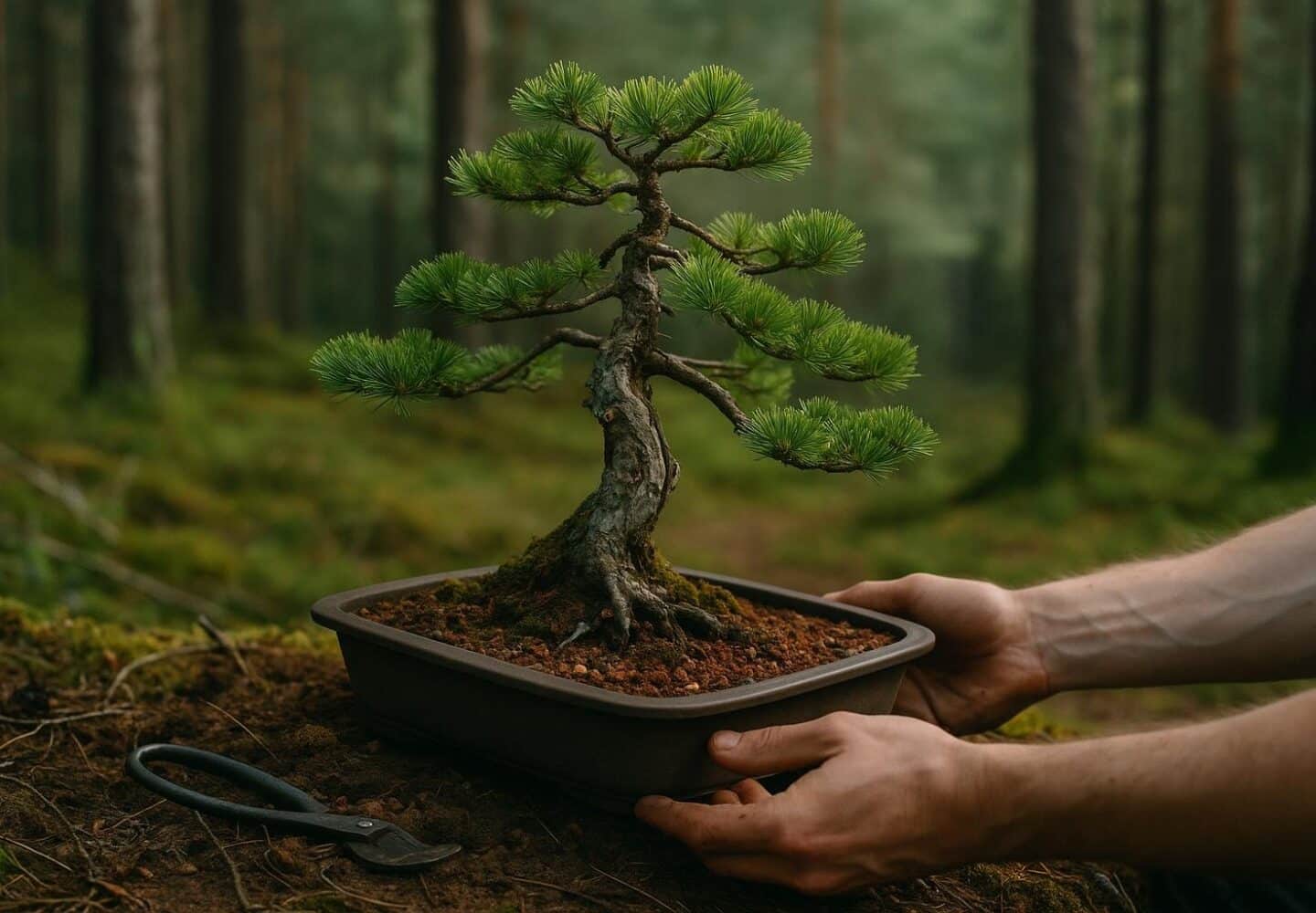Yamadori bonsai collected from nature with weathered sculptural trunk
