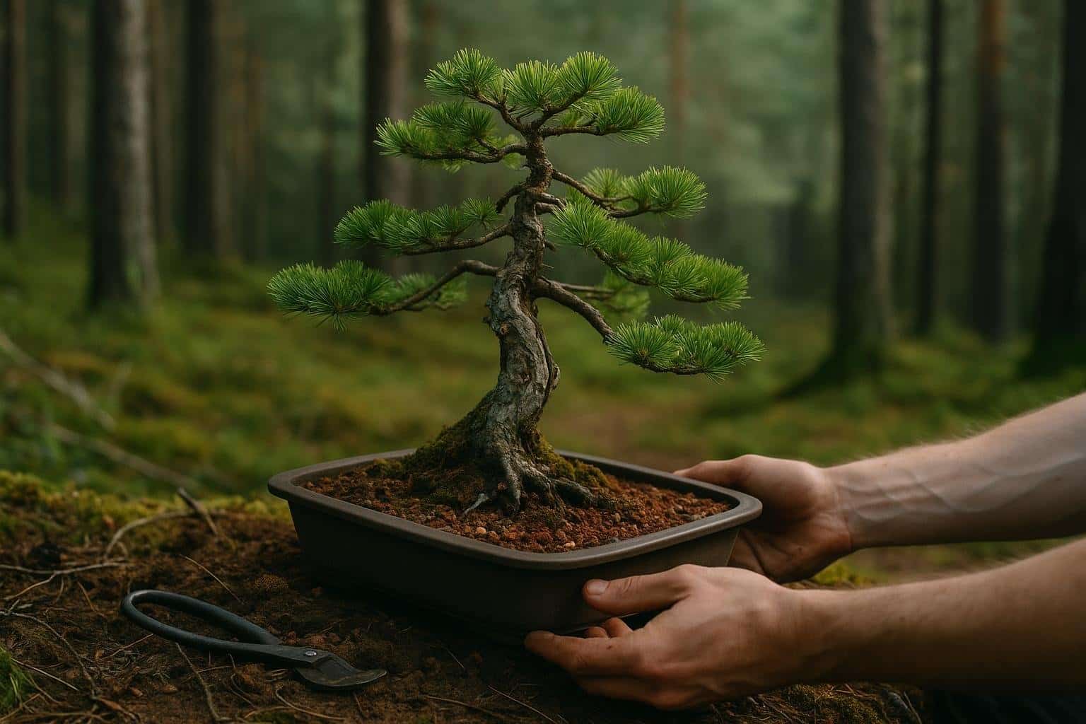 Yamadori bonsai collected from nature with weathered sculptural trunk