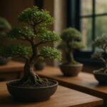 Bonsai in summer placement with partial shade cloth