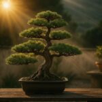 Bonsai in summer placement with partial shade cloth